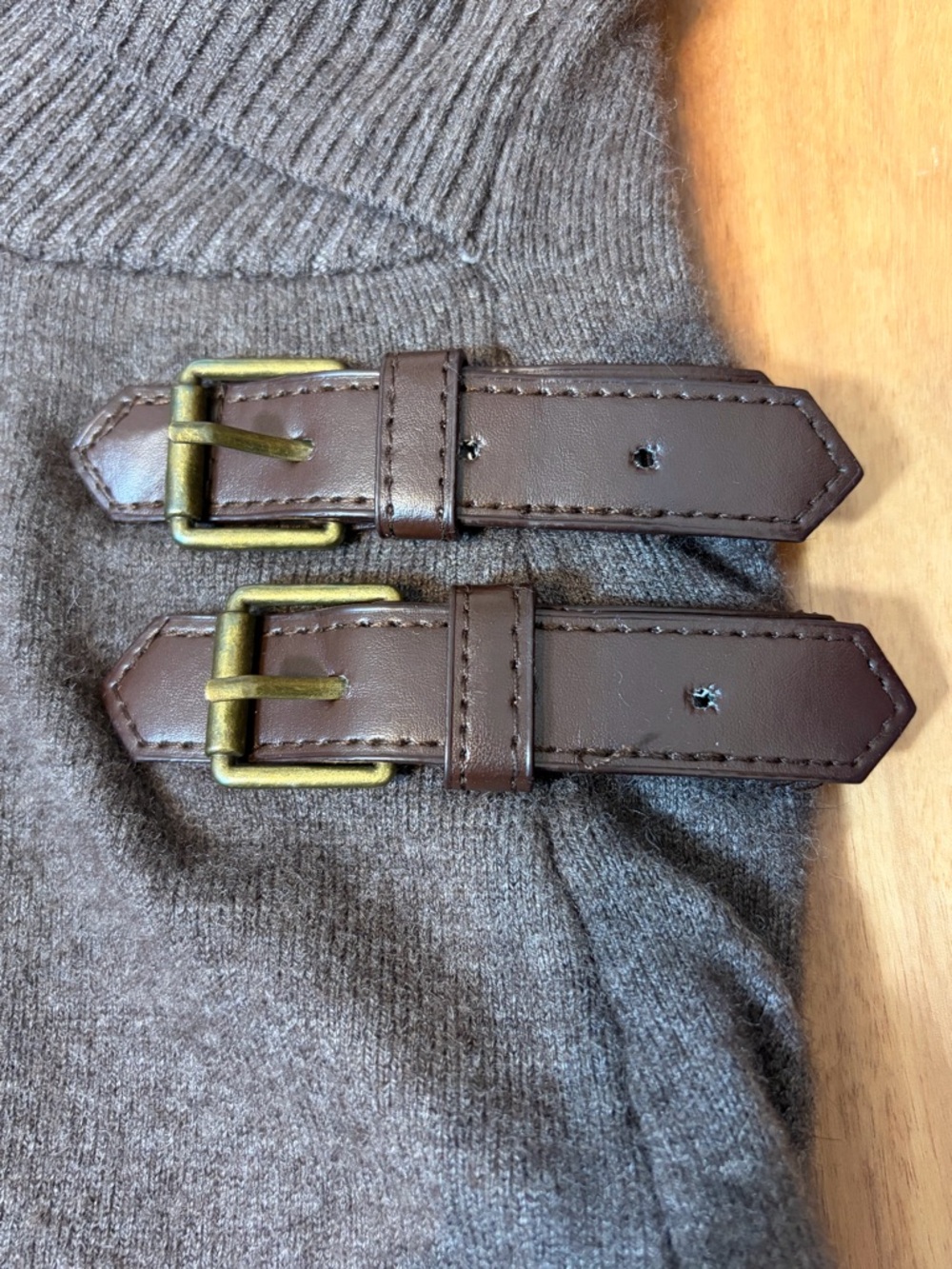 Angora Blend Taupe Wrap Sweater Buckle Detail. Elevated Cozy Chic - Picture 6 of 8
